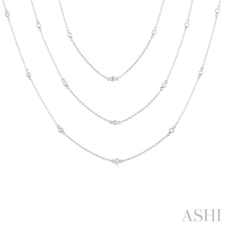 1 ctw Bezel Set Round Cut Diamond Long Station Necklace in 14K White Gold