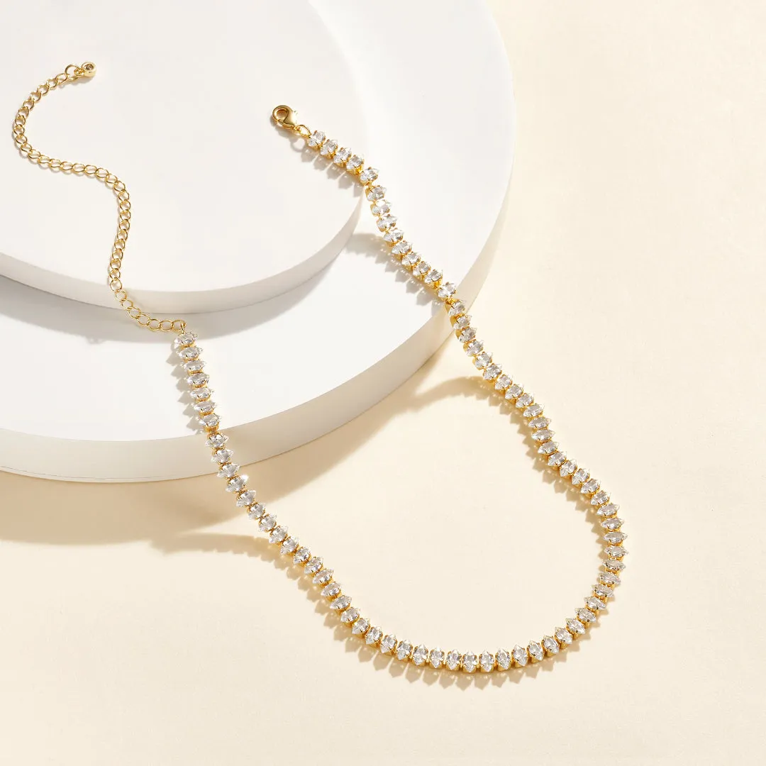 14K Gold Diamond Tennis Necklace CZ Baguette Tennis Chain- Oval CZ