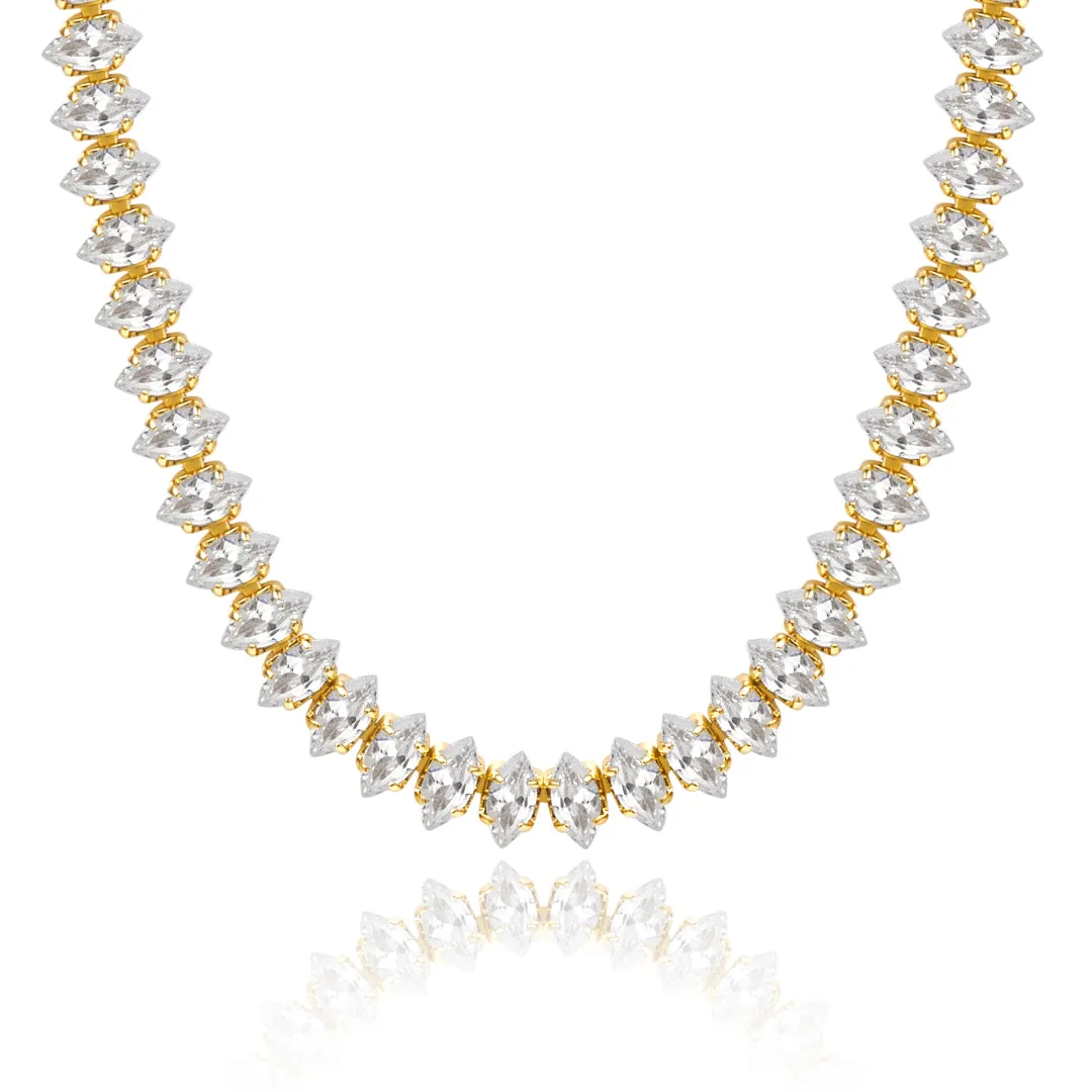 14K Gold Diamond Tennis Necklace CZ Baguette Tennis Chain- Oval CZ