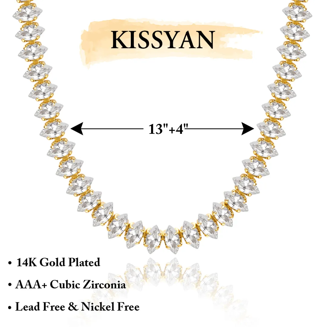 14K Gold Diamond Tennis Necklace CZ Baguette Tennis Chain- Oval CZ
