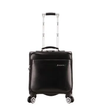 17"Pu Leather Women Travel Luggage Bag Men Trolley Bag Wheeled  Spinner Trolley Suitcase Men