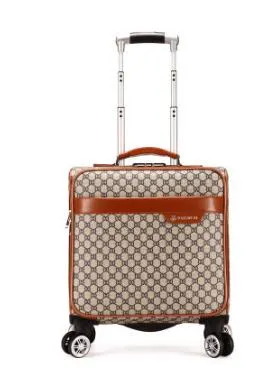 17"Pu Leather Women Travel Luggage Bag Men Trolley Bag Wheeled  Spinner Trolley Suitcase Men