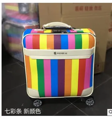 17"Pu Leather Women Travel Luggage Bag Men Trolley Bag Wheeled  Spinner Trolley Suitcase Men