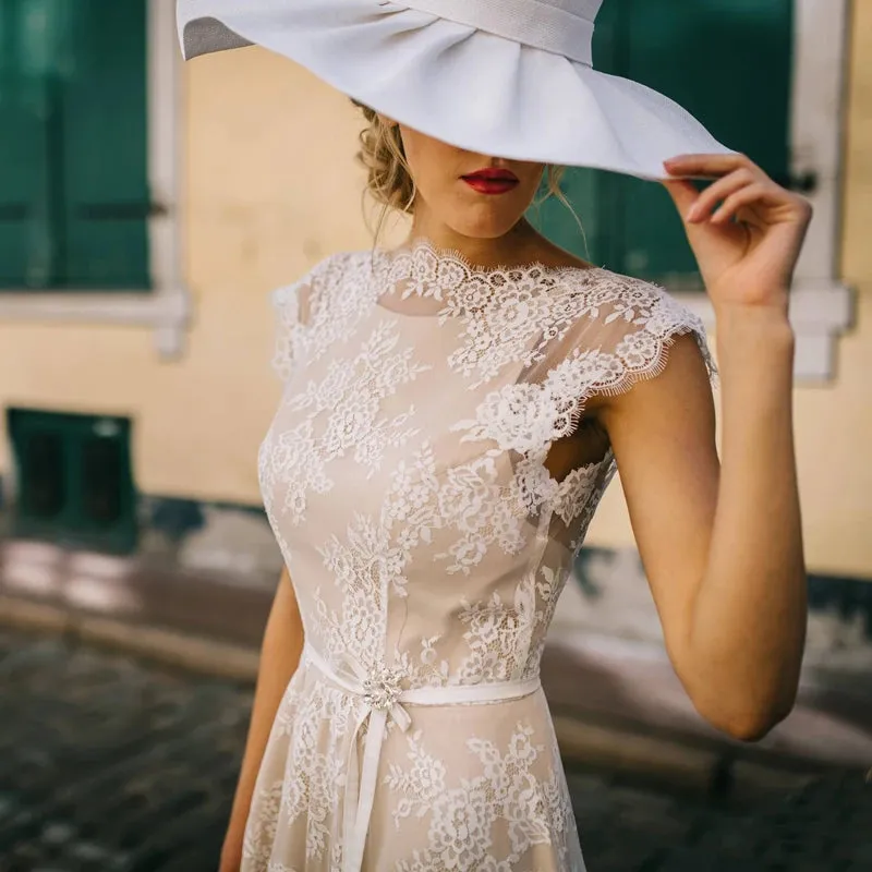 2024 Vintage Champagne Lace Bohemian Wedding Dress