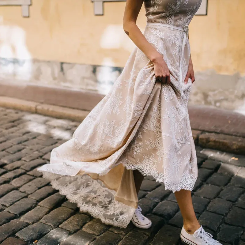2024 Vintage Champagne Lace Bohemian Wedding Dress