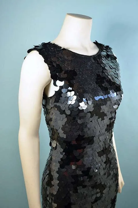 90s Black Sequin/Beaded Cocktail Party Dress, Black Tie XS/S