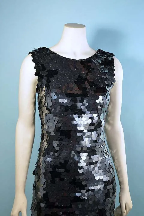 90s Black Sequin/Beaded Cocktail Party Dress, Black Tie XS/S