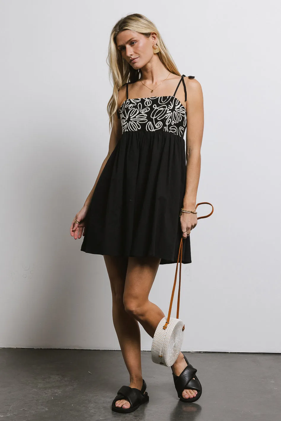 Abstract Embroidered Mini Dress in Black - FINAL SALE