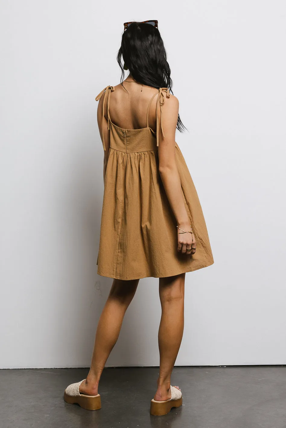 Abstract Embroidered Mini Dress in Camel