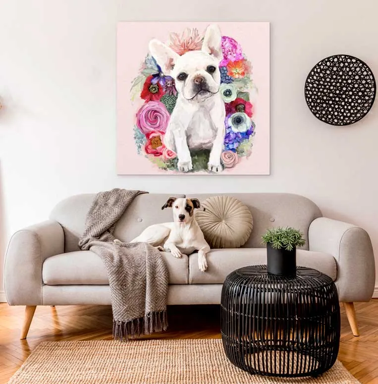 Best Friend - Floral Frenchie Portrait Canvas Wall Art