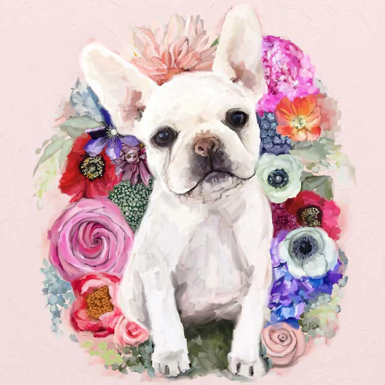 Best Friend - Floral Frenchie Portrait Canvas Wall Art