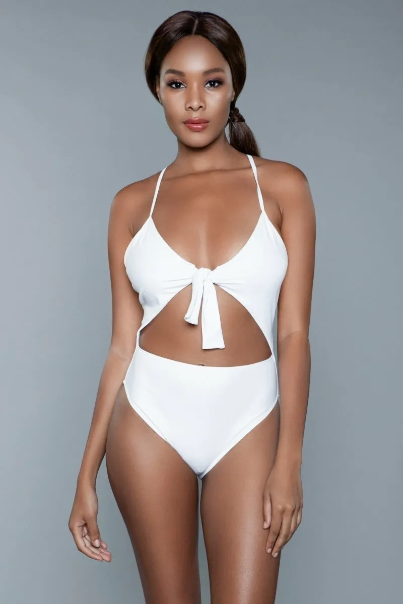 BeWicked 1 piece hi waisted thong 1983 Delaney Swimsuit White