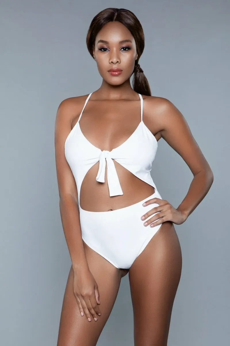 BeWicked 1 piece hi waisted thong 1983 Delaney Swimsuit White