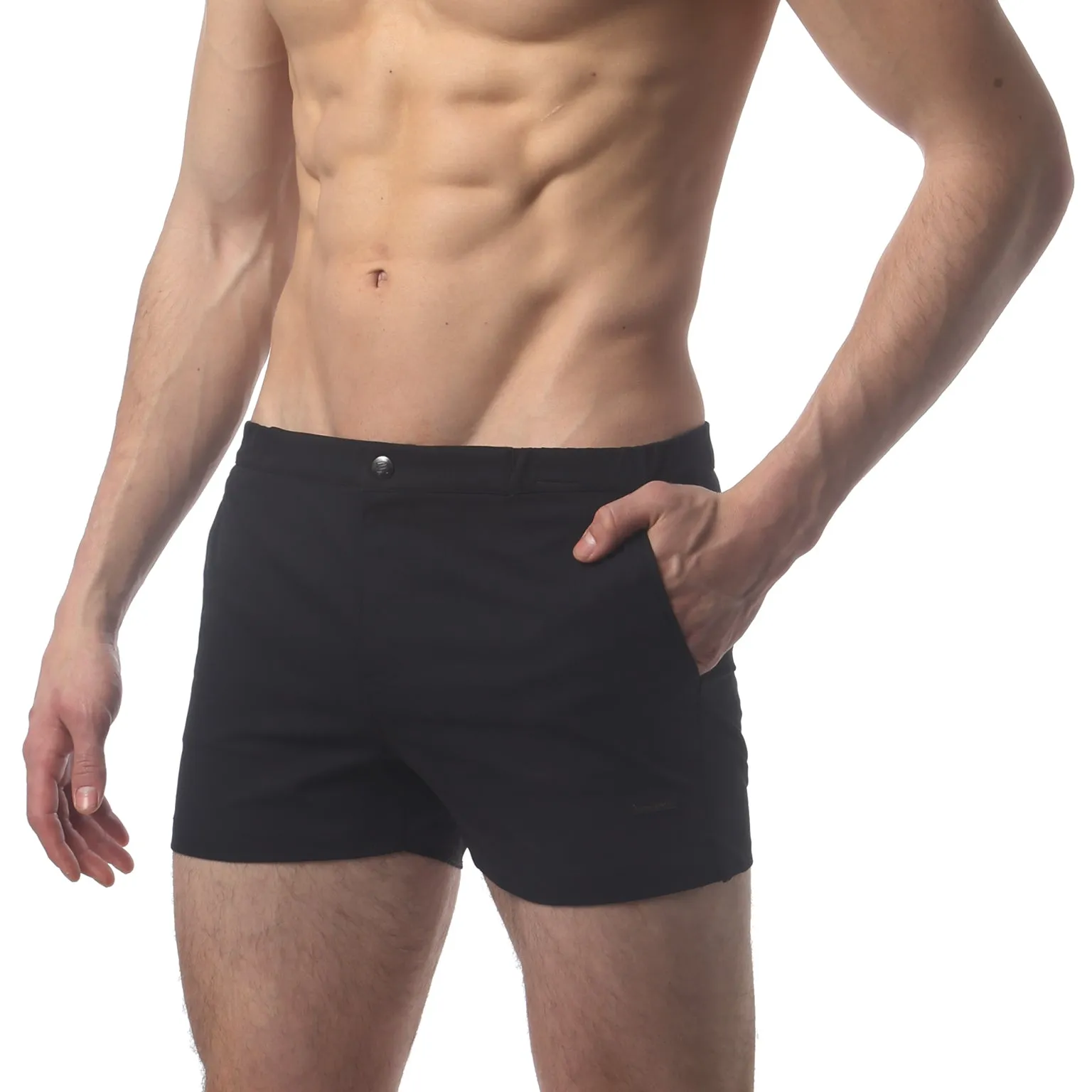 Black 2" Angeleno Solid Stretch Swim Trunk