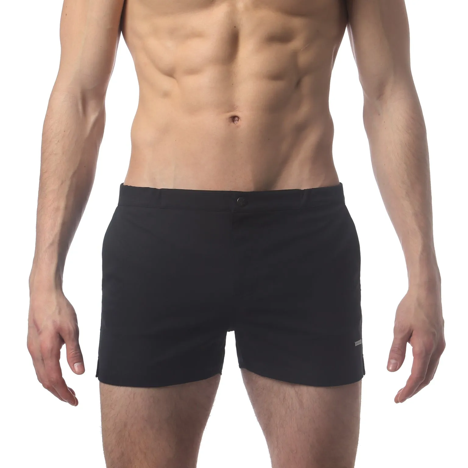 Black 2" Angeleno Solid Stretch Swim Trunk