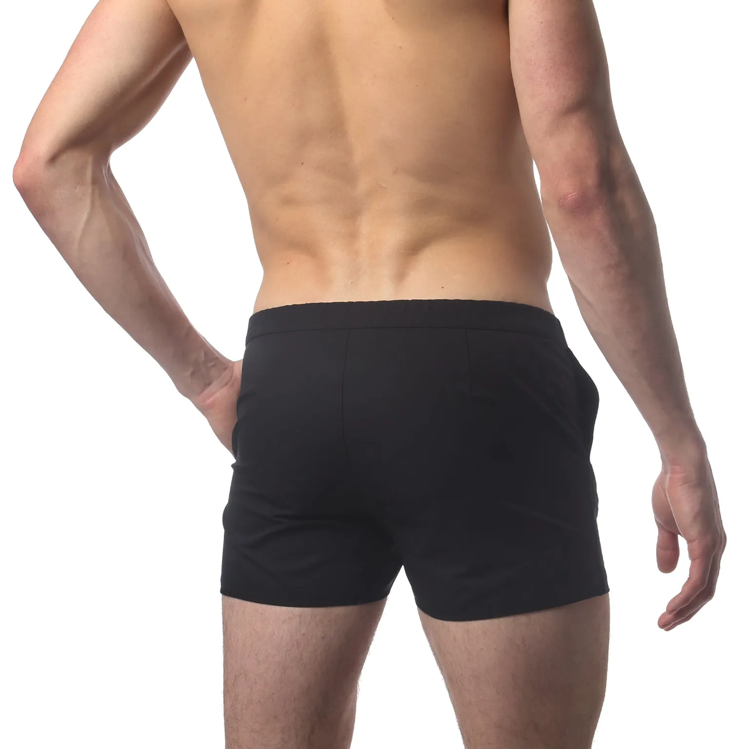 Black 2" Angeleno Solid Stretch Swim Trunk