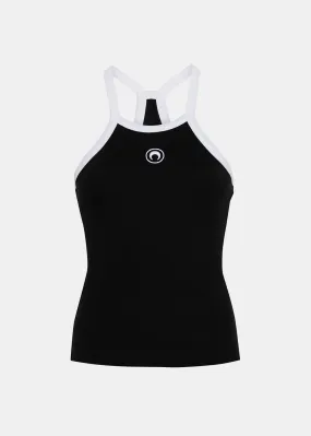Black Crescent Moon-Embroidered Top