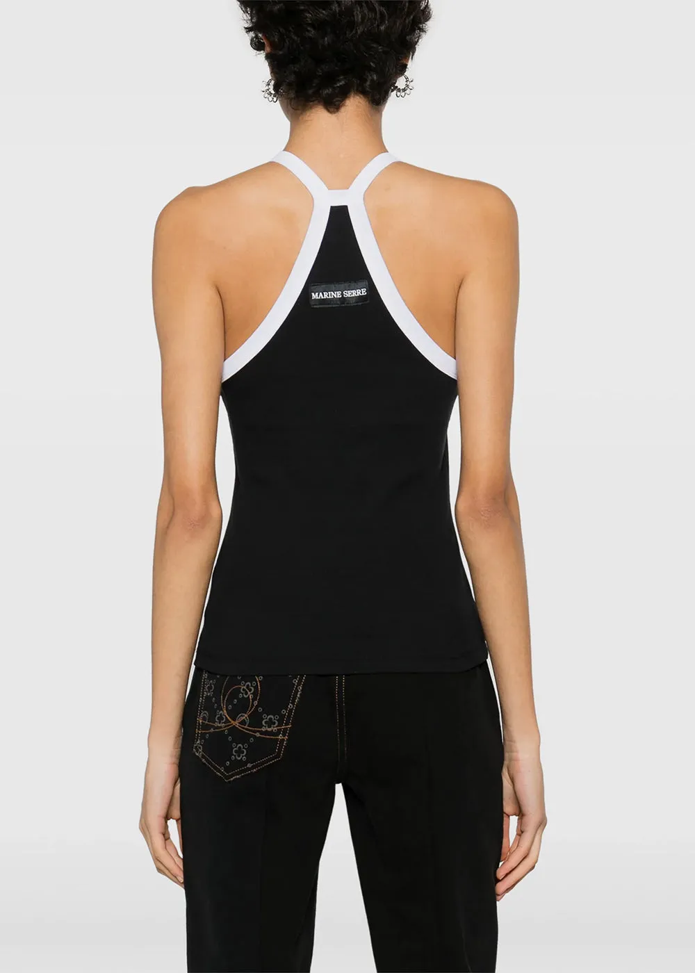 Black Crescent Moon-Embroidered Top