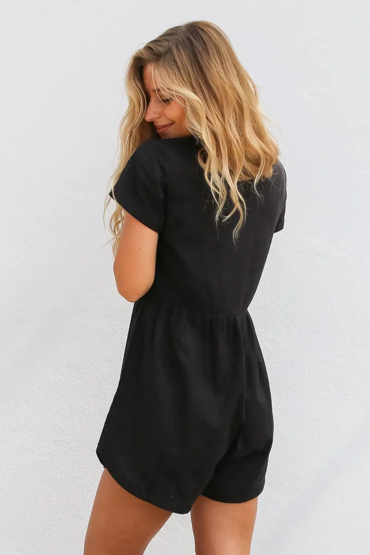 Black Linen Babydoll Romper