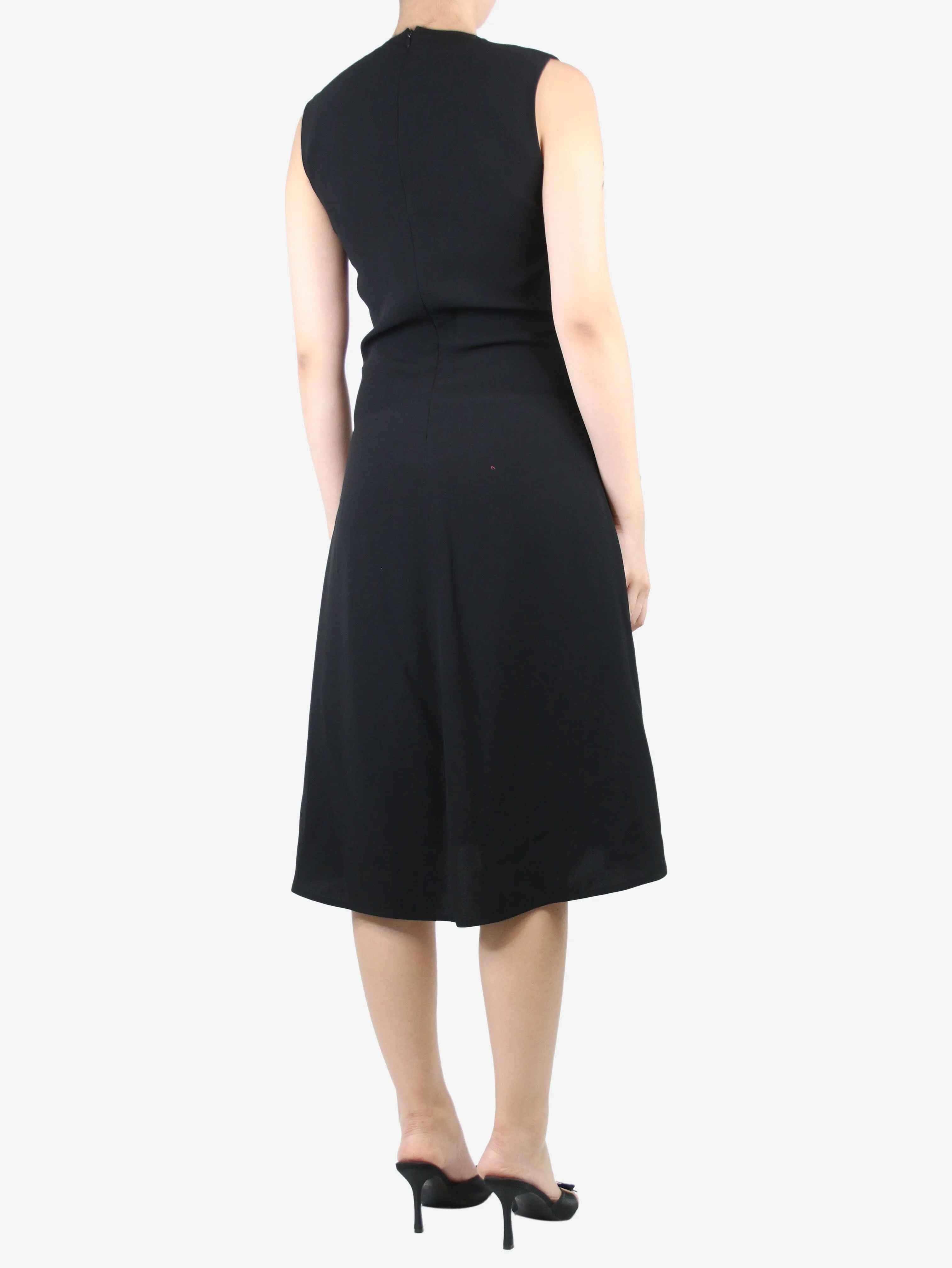 Black sleeveless embroidered midi dress - size UK 6