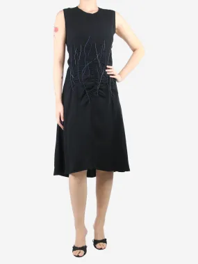 Black sleeveless embroidered midi dress - size UK 6