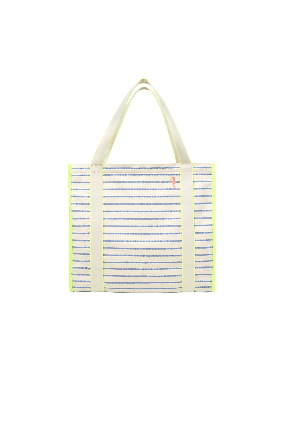 Blue and Ivory Stripe Zip Pocket Canvas Tote Bag