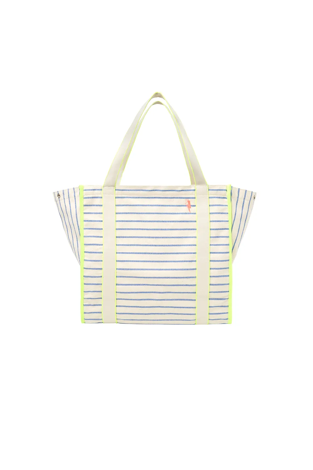 Blue and Ivory Stripe Zip Pocket Canvas Tote Bag