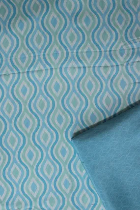 Blue And Mint Green French Crepe Unstitched Suit (2 Piece)