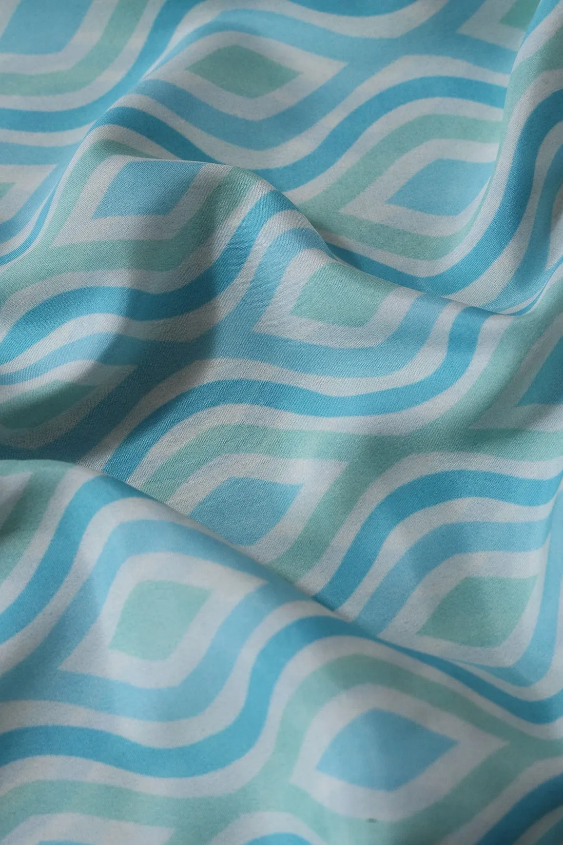 Blue And Mint Green French Crepe Unstitched Suit (2 Piece)