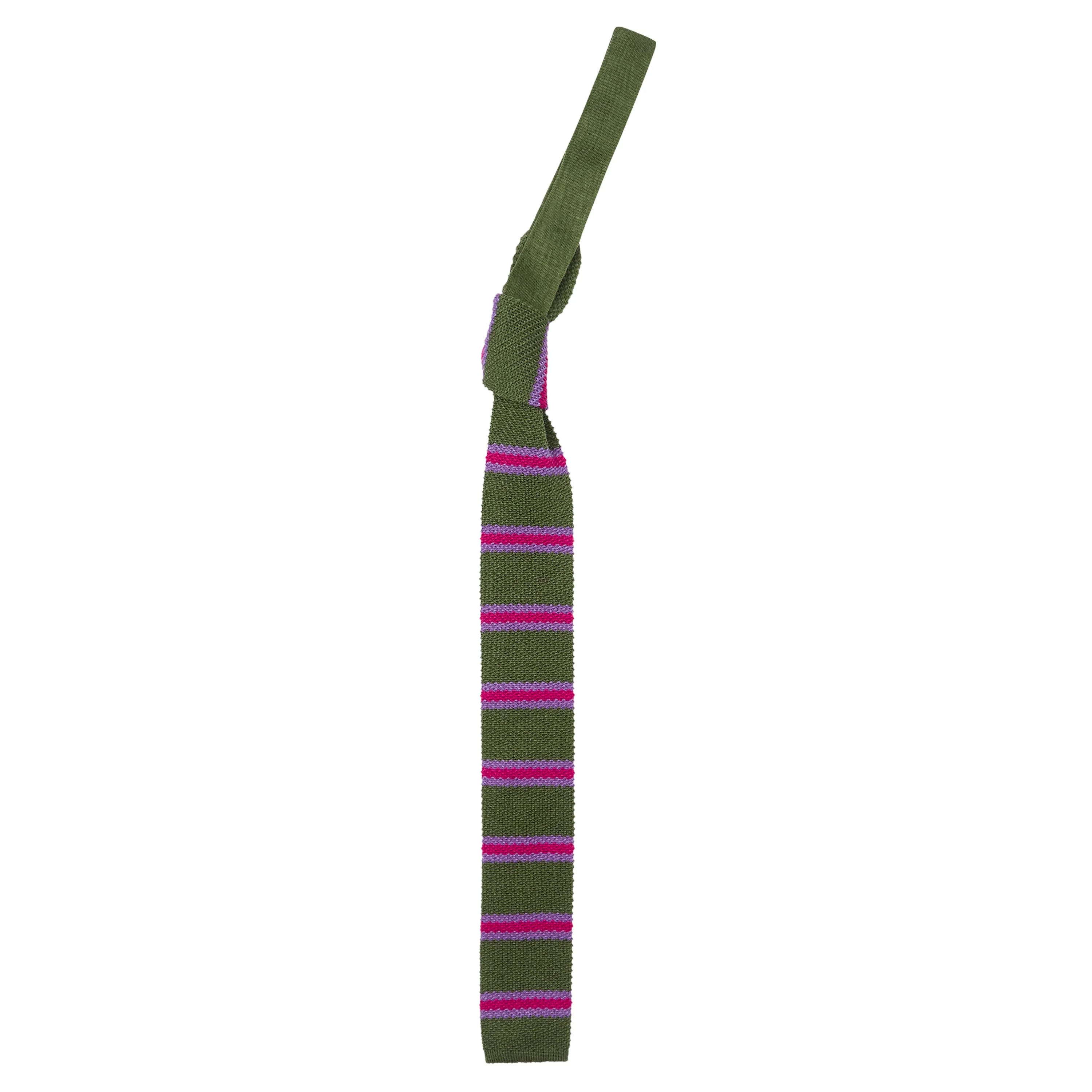 Burrows & Hare Knitted Tie - Stripe Green, Purple & Fuchsia