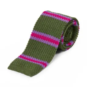 Burrows & Hare Knitted Tie - Stripe Green, Purple & Fuchsia