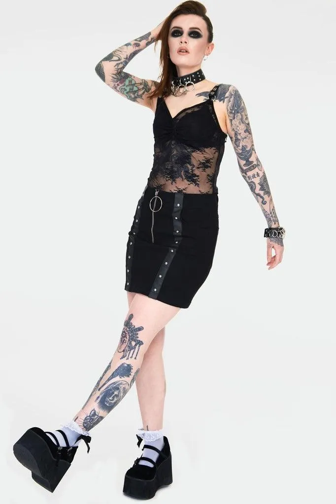 Contraband Sheer Black Lace Strap Top
