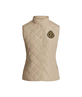Crest-patch Quilted Mockneck Vest - Beige