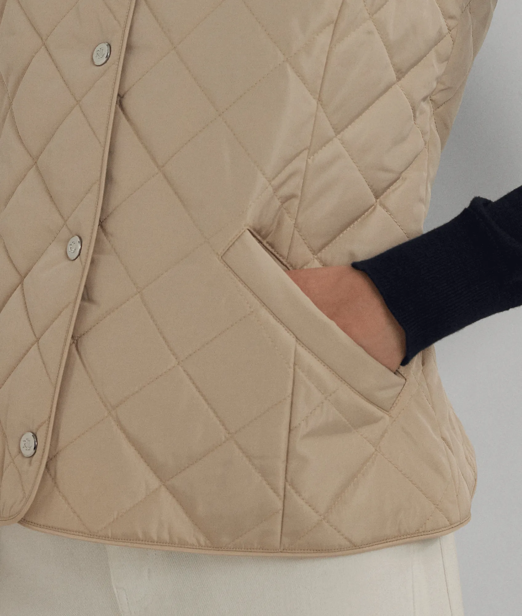 Crest-patch Quilted Mockneck Vest - Beige