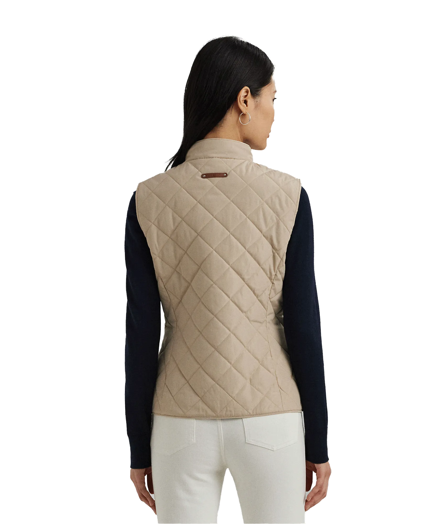 Crest-patch Quilted Mockneck Vest - Beige
