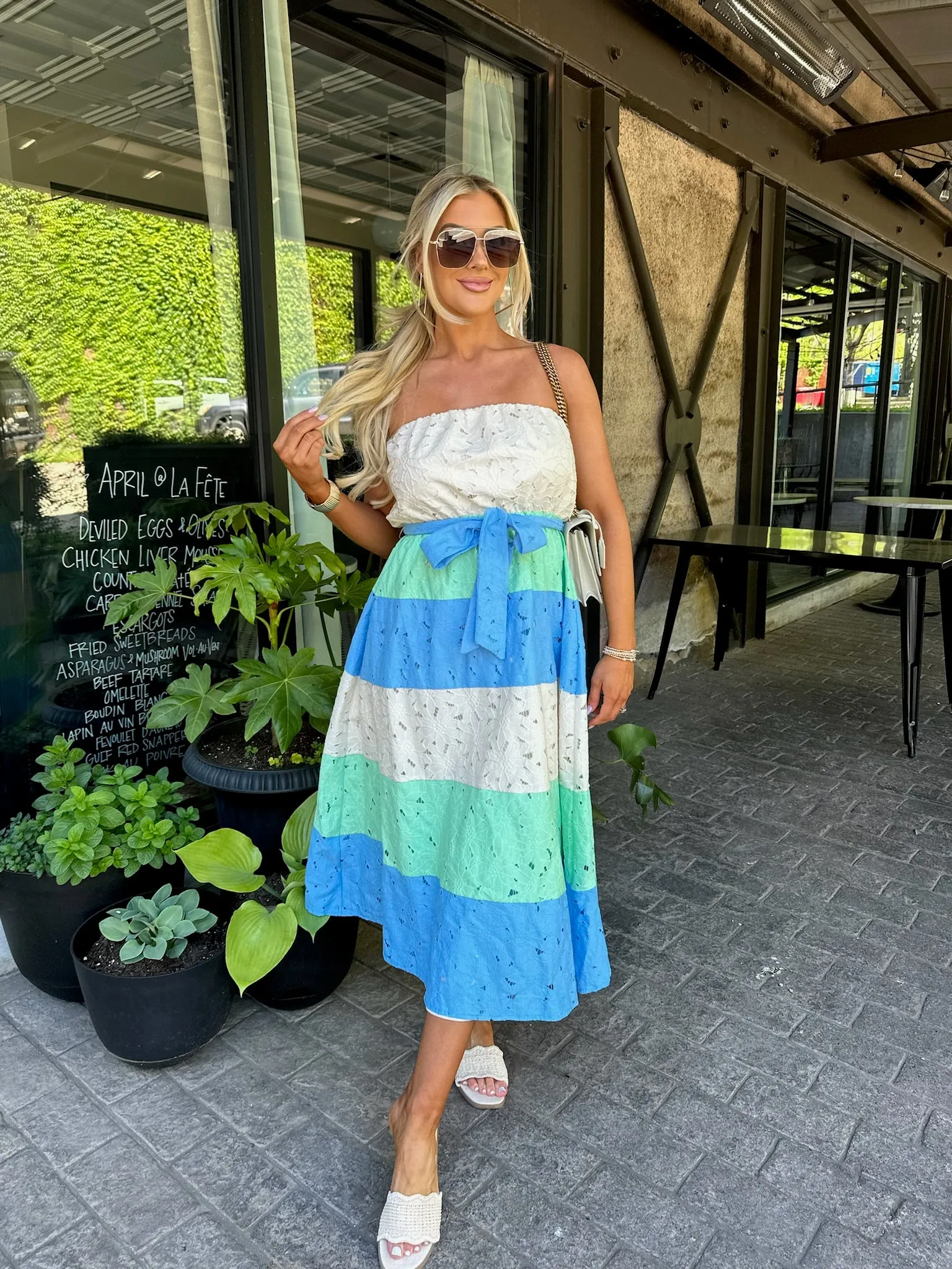Crew Eyelet Midi Dress- Blue Mix