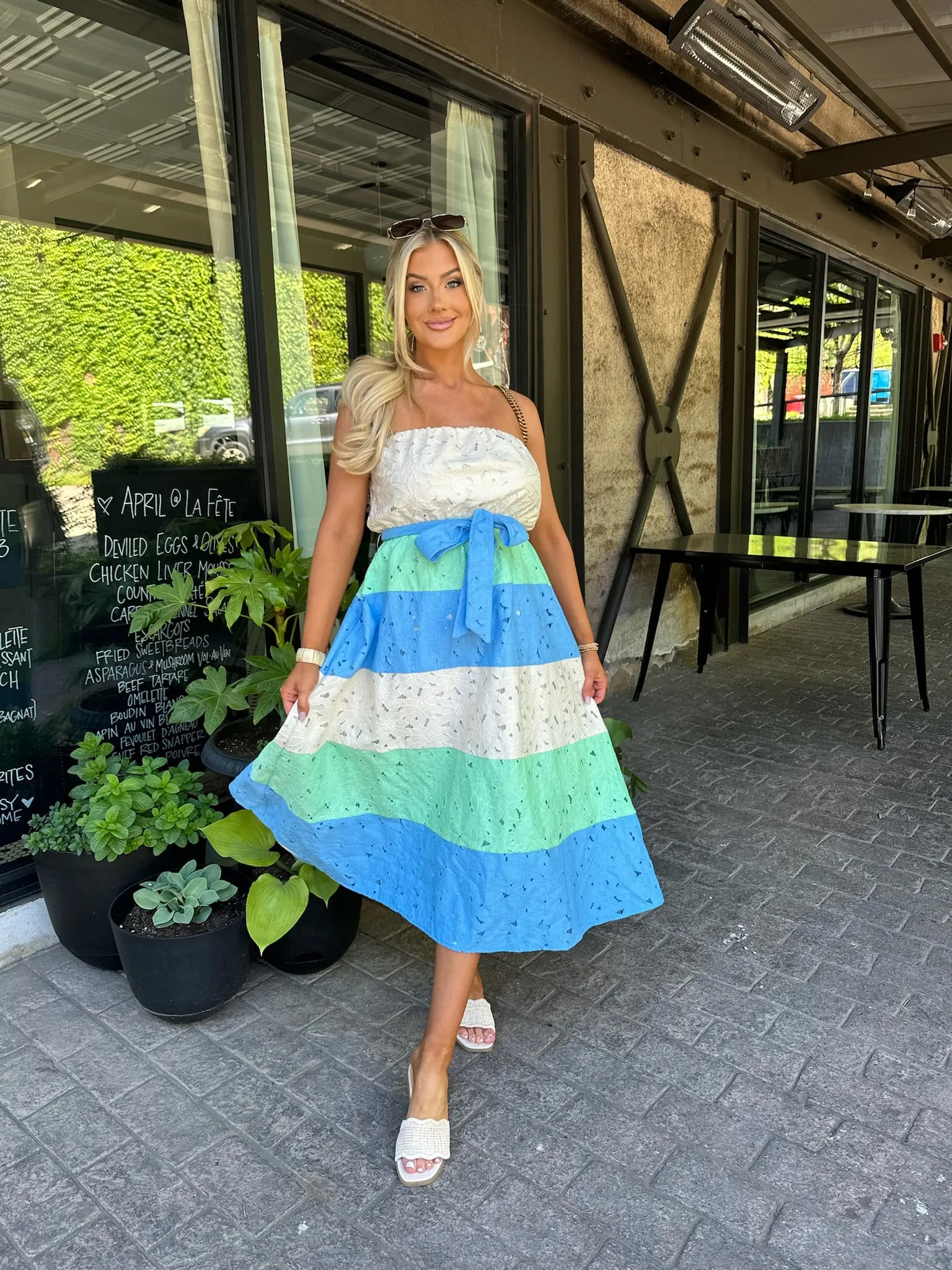 Crew Eyelet Midi Dress- Blue Mix