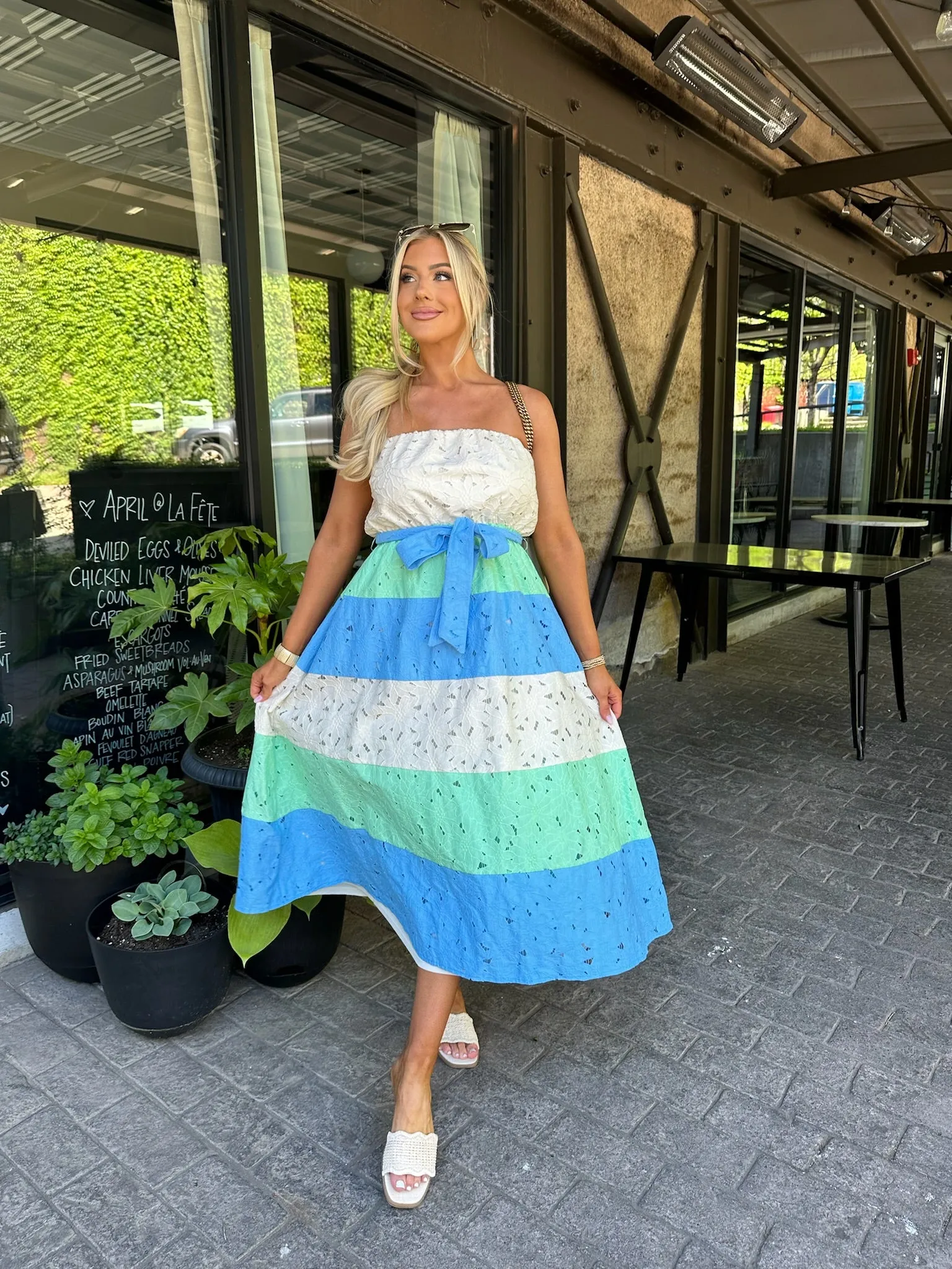 Crew Eyelet Midi Dress- Blue Mix