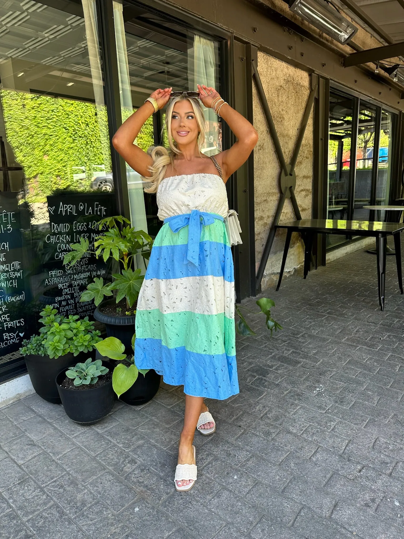 Crew Eyelet Midi Dress- Blue Mix