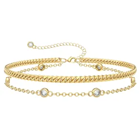 Dainty Layered Paperclip Tiny Pearl Cuban Link Chain Bracelets Set