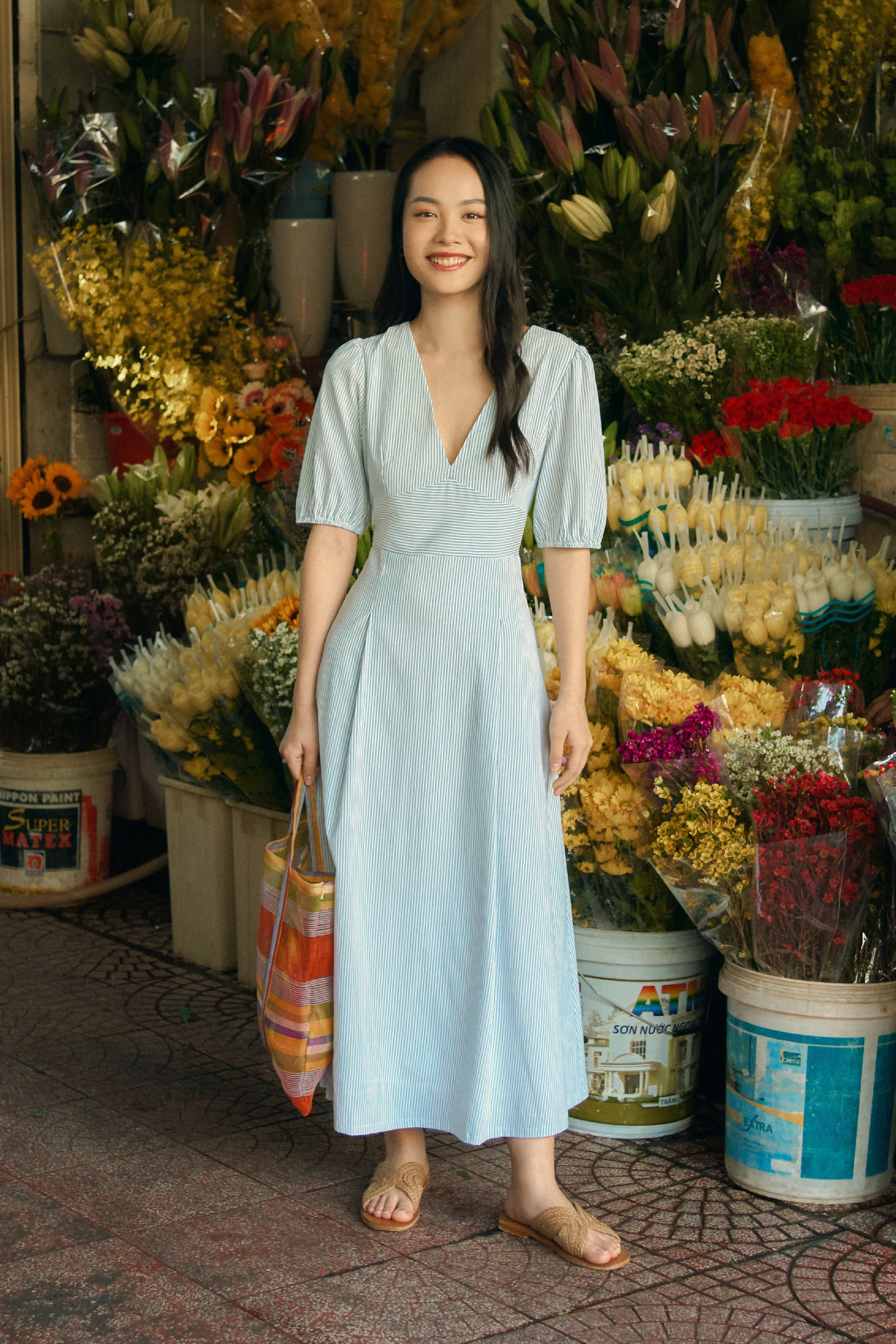 Delaney V-Neck Striped Maxi Dress