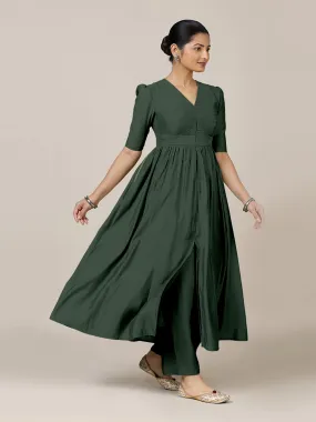 Faiza x Rozaana | A Line Kurta in Pine Green with Thread Work | Coords or Only Kurta