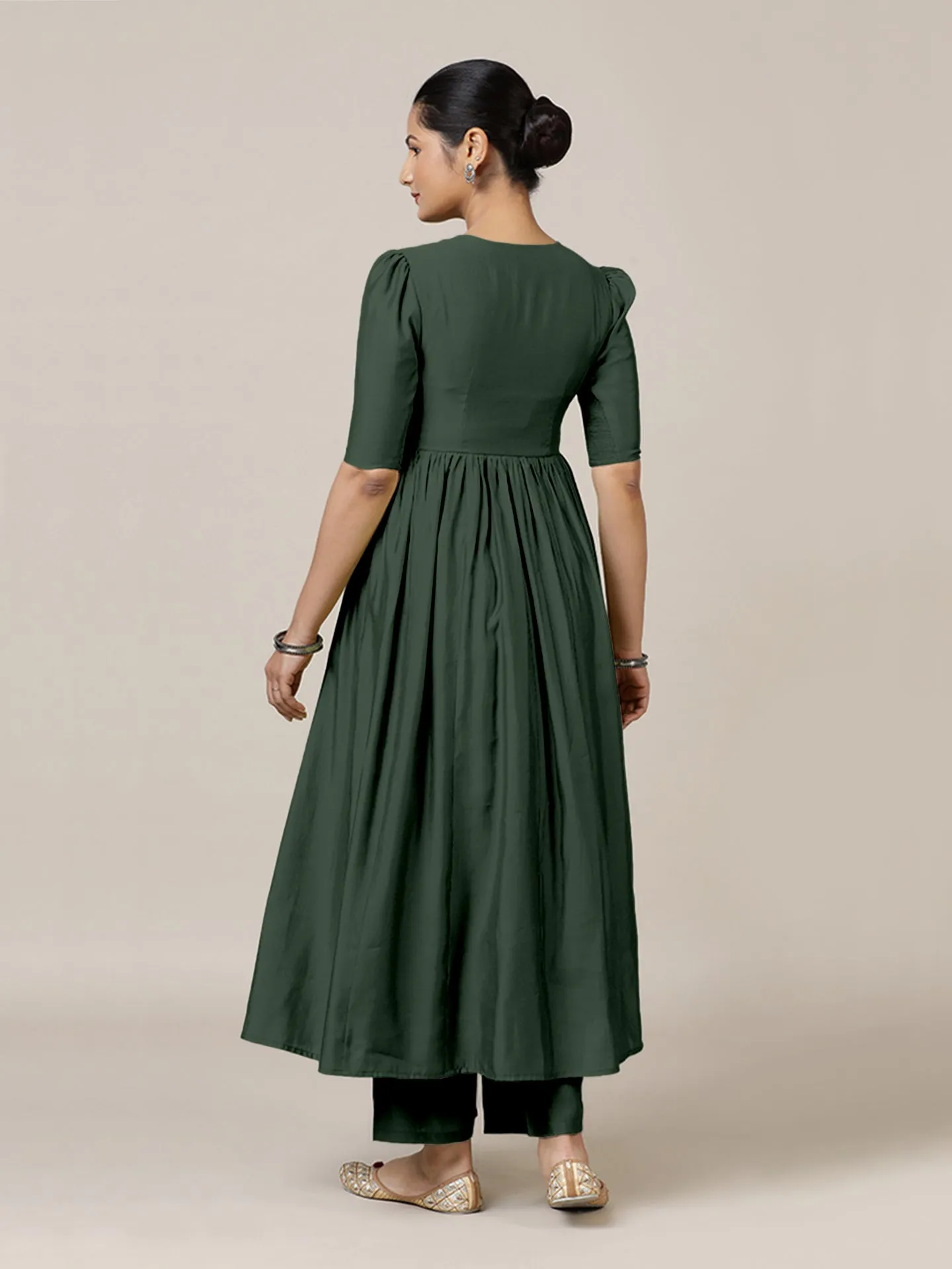 Faiza x Rozaana | A Line Kurta in Pine Green with Thread Work | Coords or Only Kurta