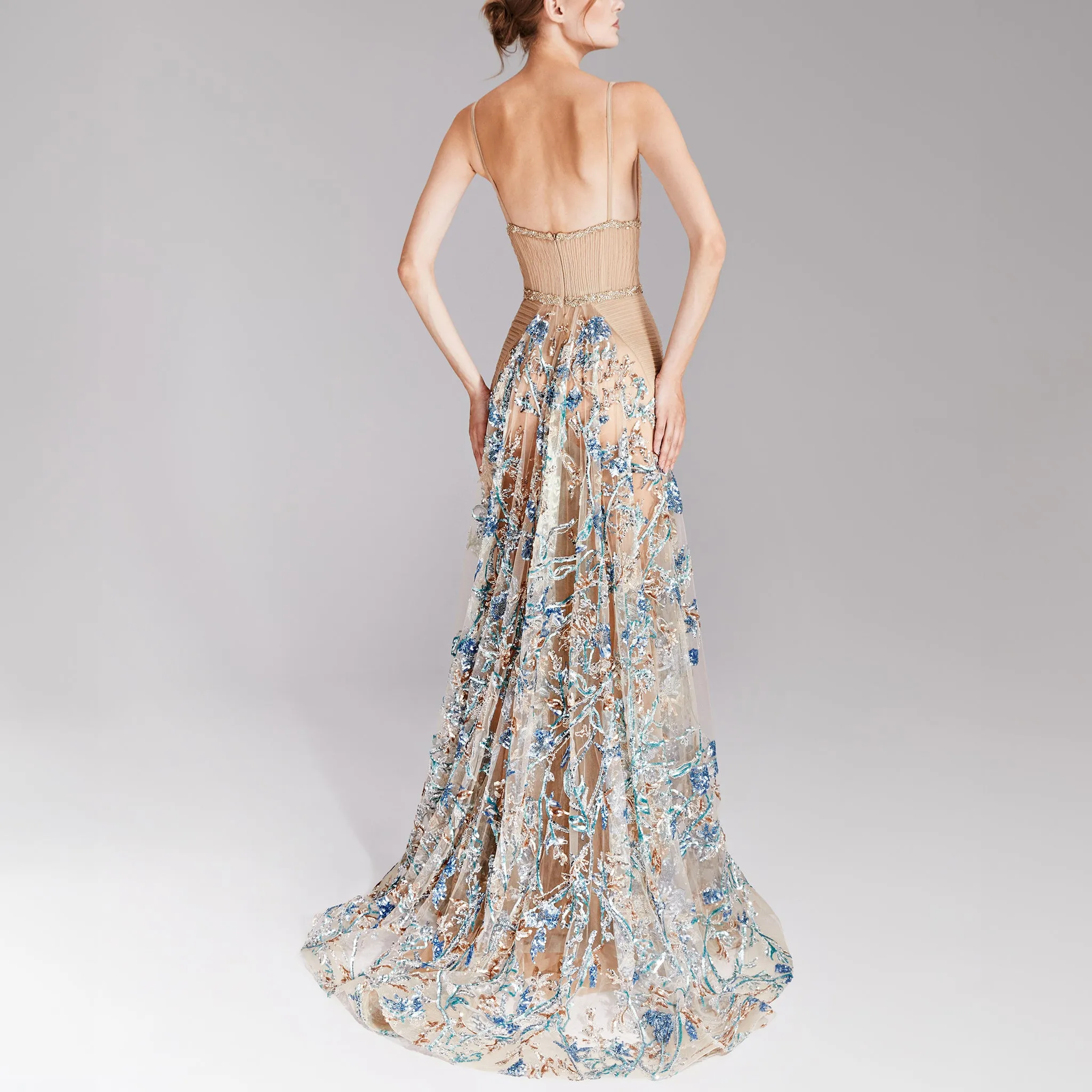 Gold & Greige Embroidered Long Dress