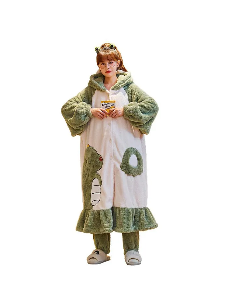 Green Dinosaur Cozy Dreamy Winter Fleece Pajama Set
