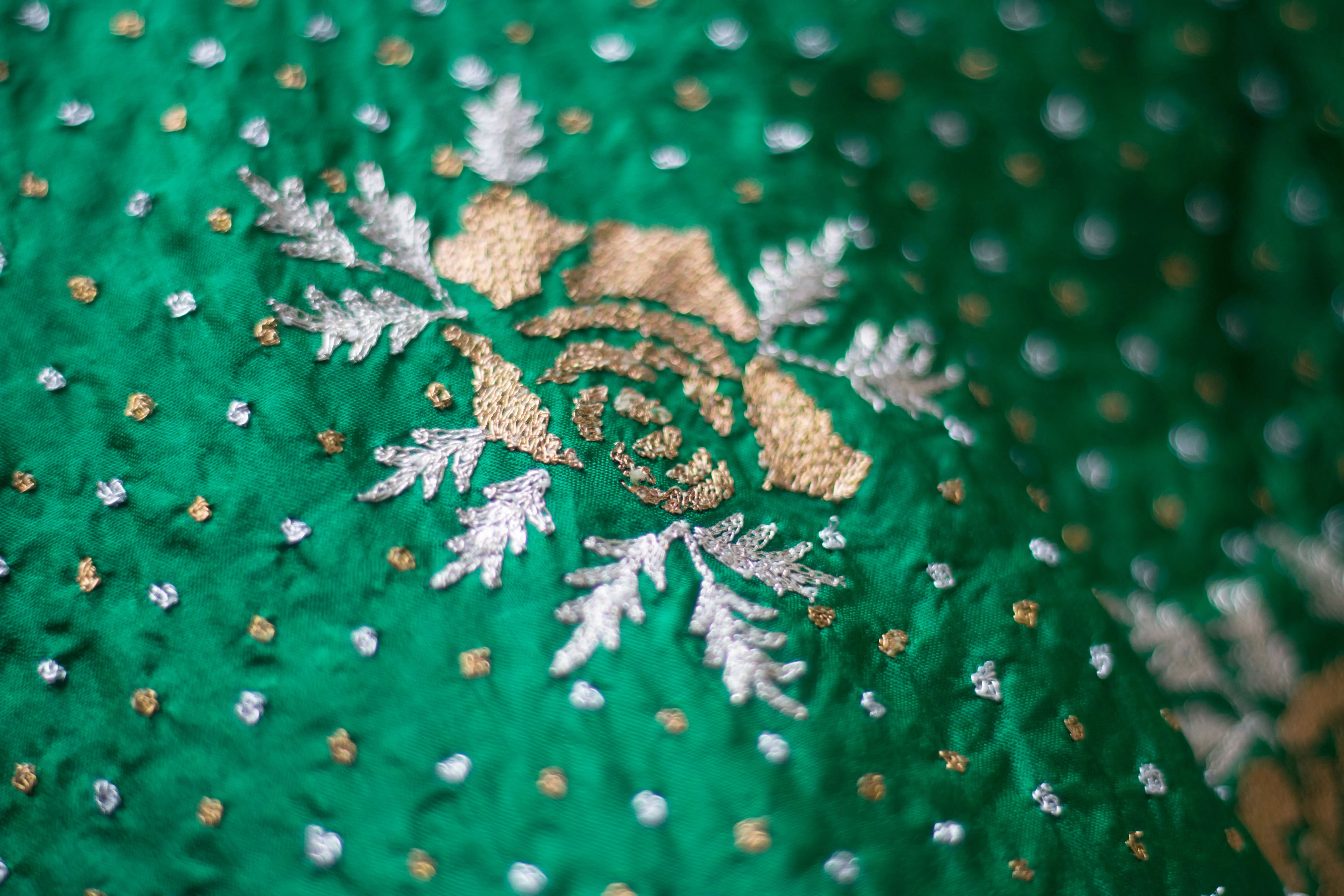 Green with gold and silver