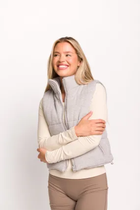 Greer Puffer Vest with Zipper in Heather Grey