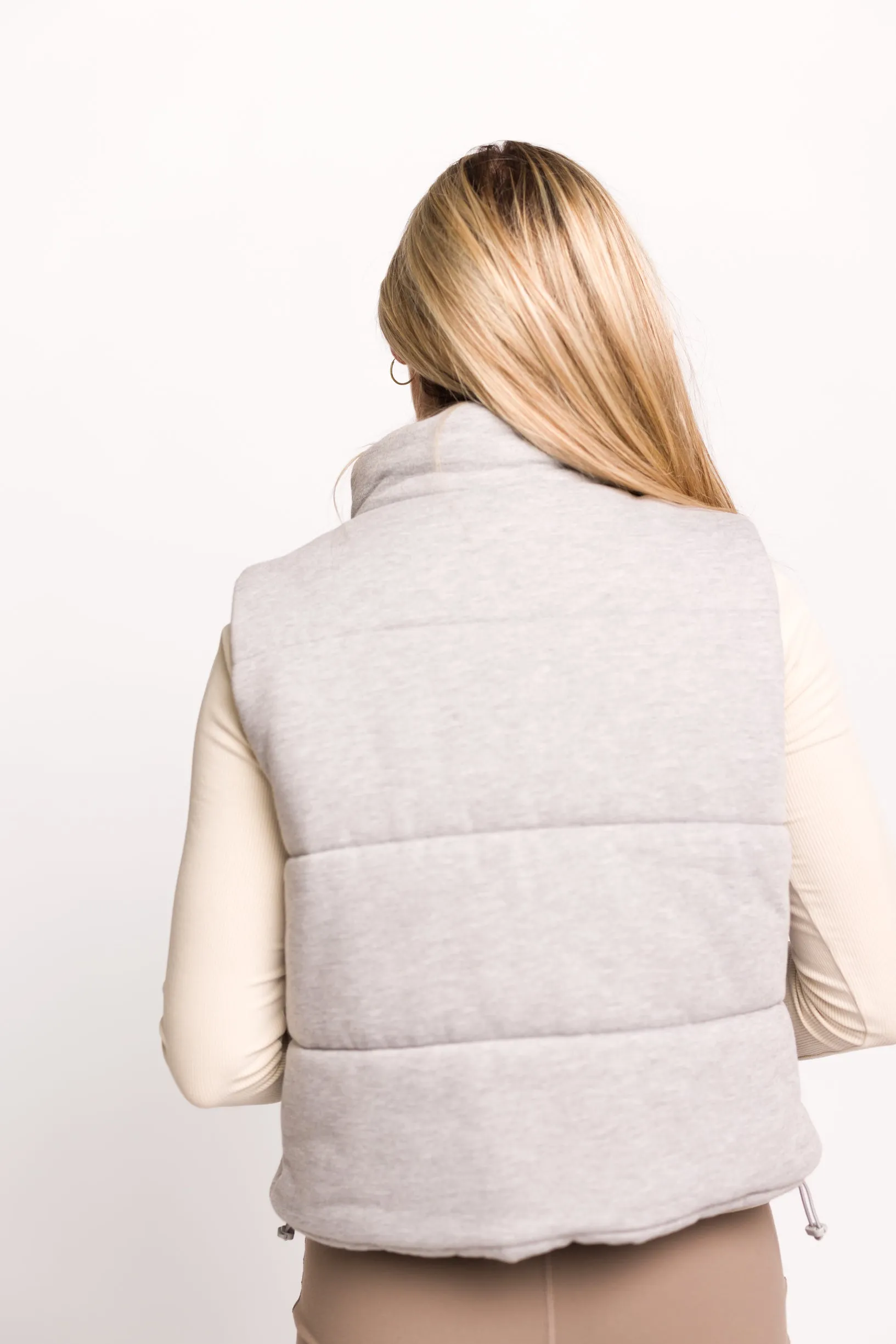 Greer Puffer Vest with Zipper in Heather Grey