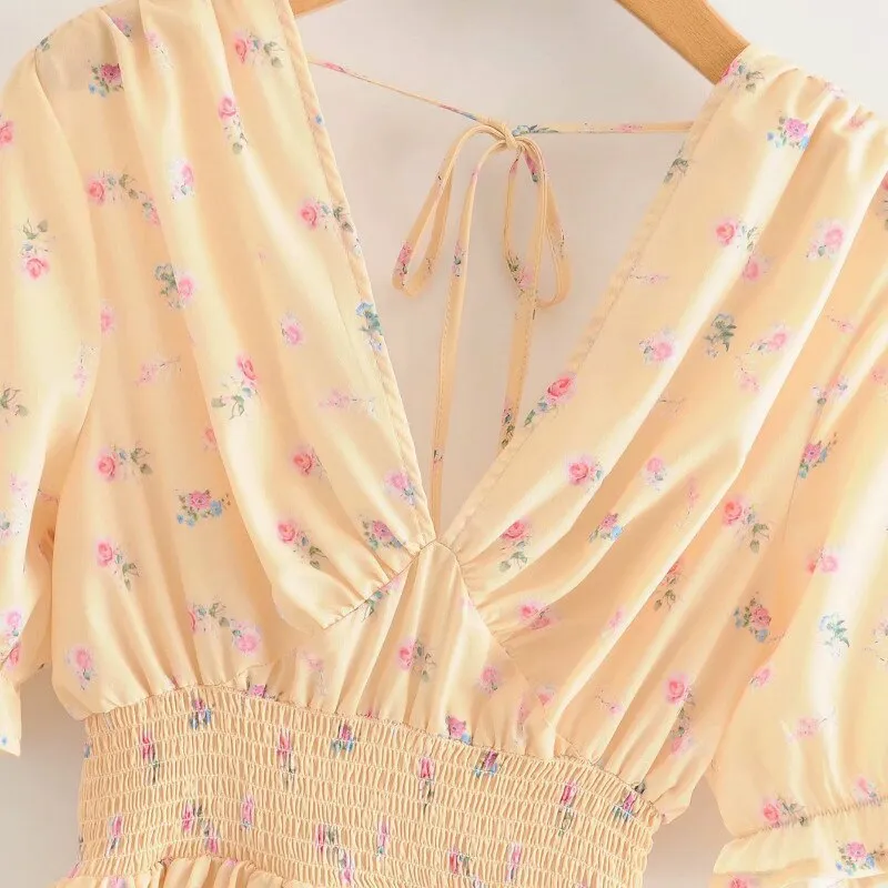 GypsyLady Yellow Floral Print Maxi Dress Vintage Boho Long Dress Women Summer Backless Split Casual Sexy Ladies Dress Female