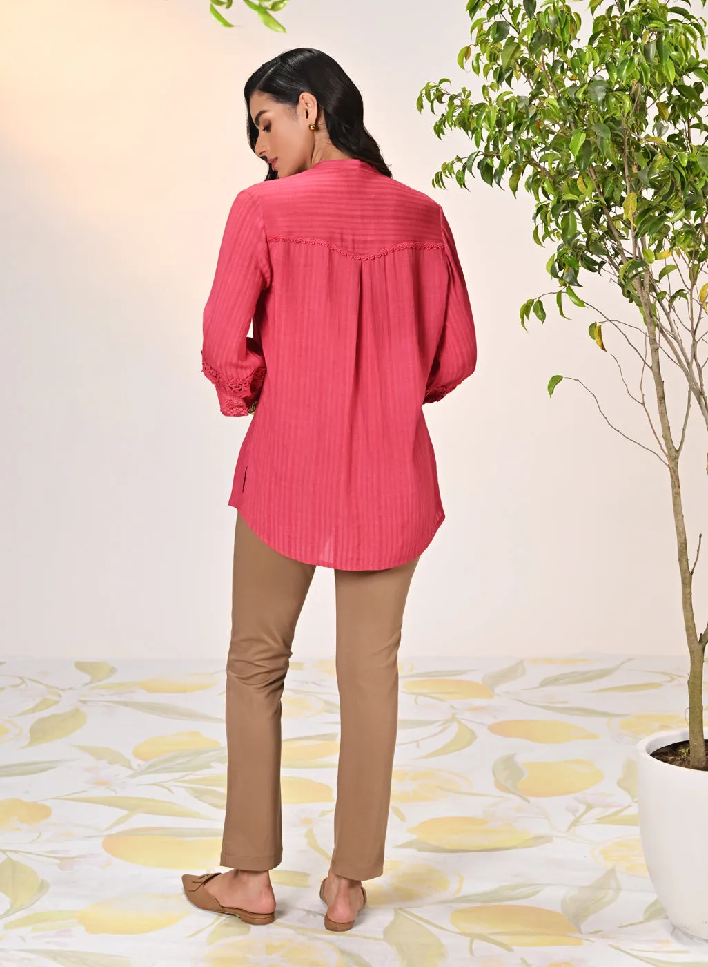 Kahkashan Watermelon Red Embroidered Shirt for Women